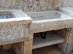 Ancient 16th century Italian Renaissance era marble inlayed sink restored to its former glory by our uniquely talented artisans wonderful cross motifs shown on its surface